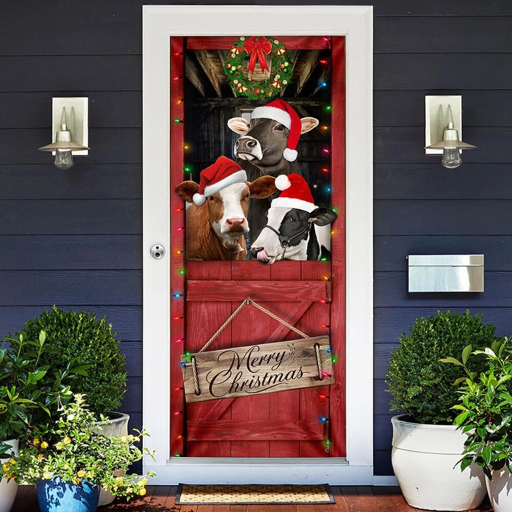 Cow Cattle - Merry Christmas Door Cover - Door Christmas Cover - Cow Lover Gifts