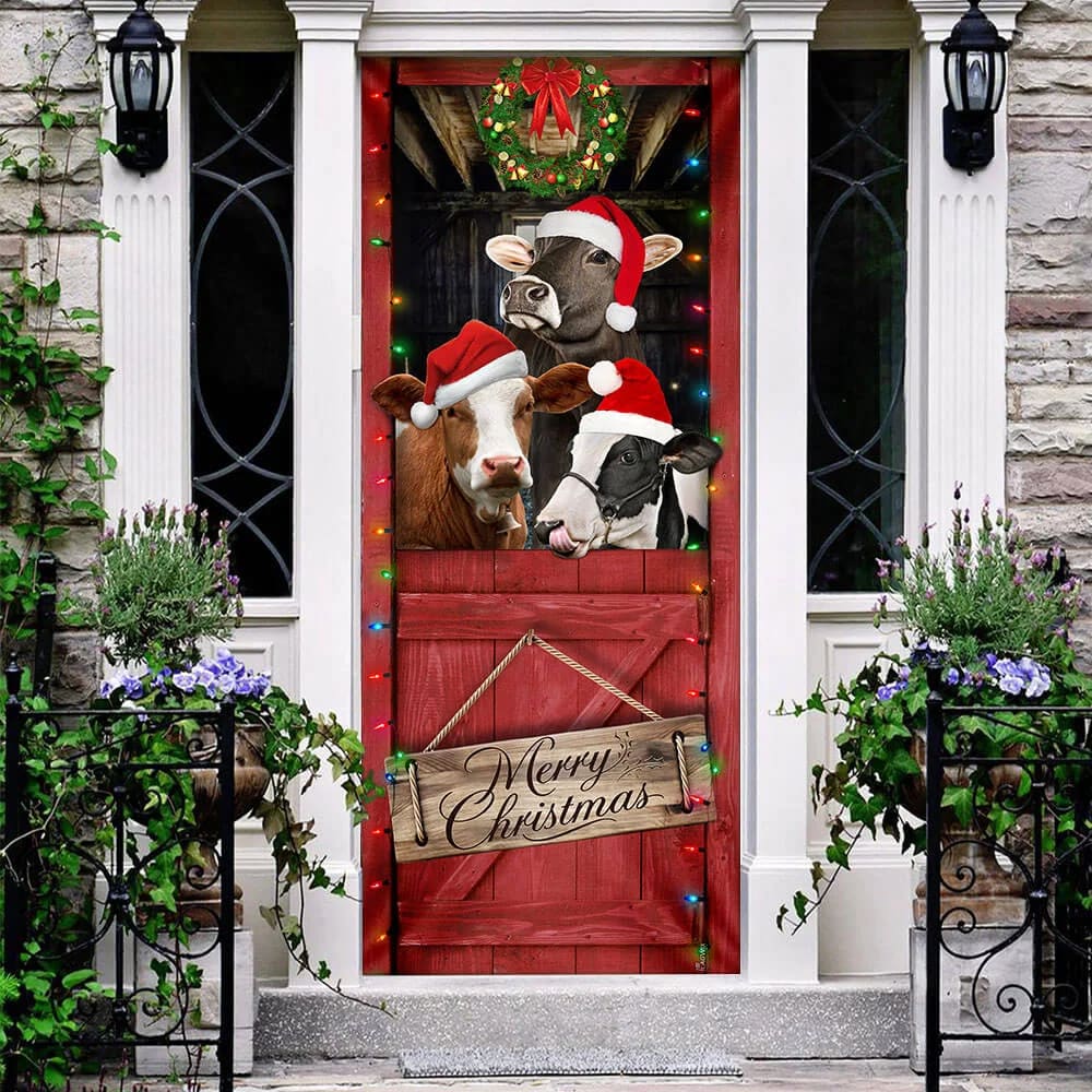 Cow Cattle - Merry Christmas Door Cover - Door Christmas Cover - Cow Lover Gifts