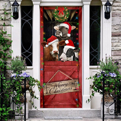 Cow Cattle - Merry Christmas Door Cover - Door Christmas Cover - Cow Lover Gifts
