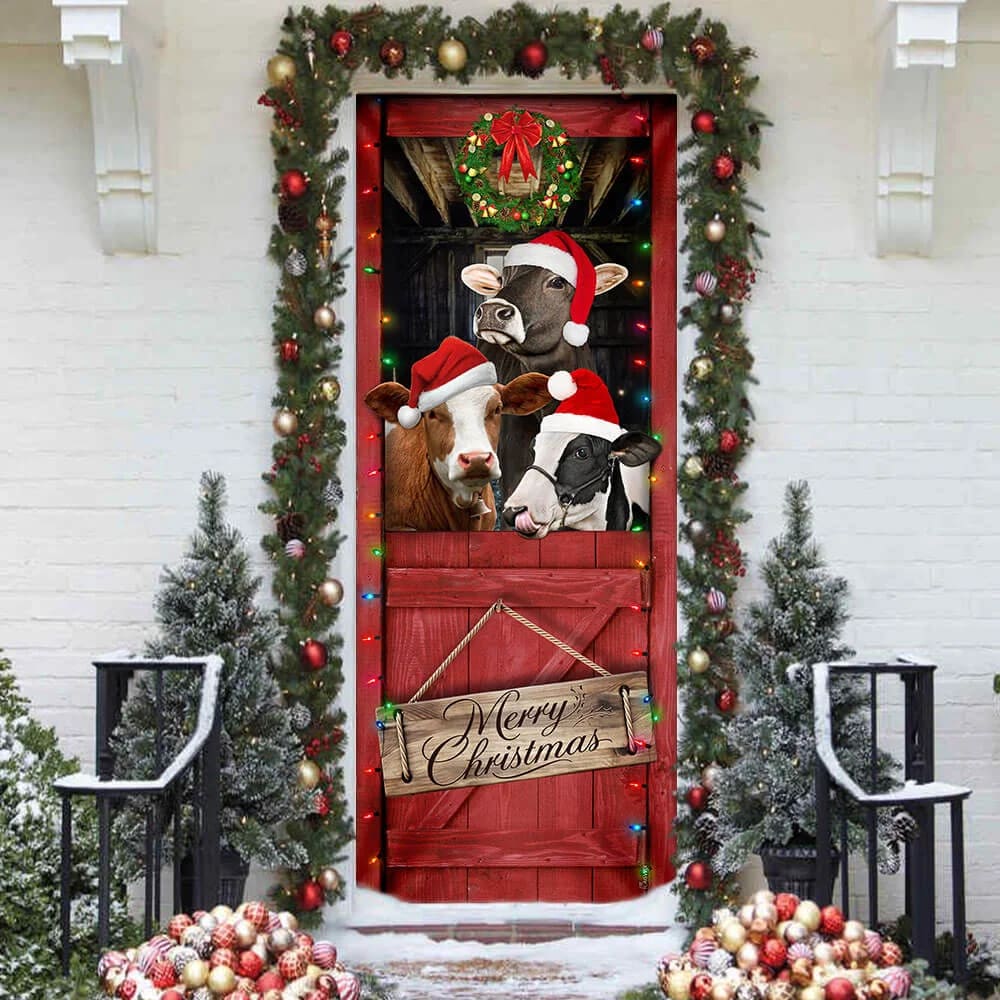 Cow Cattle - Merry Christmas Door Cover - Door Christmas Cover - Cow Lover Gifts