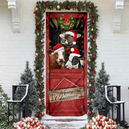 Cow Cattle - Merry Christmas Door Cover - Door Christmas Cover - Cow Lover Gifts