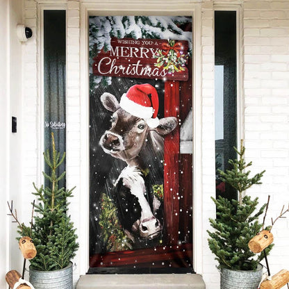 Cow Cattle  Door Cover - Merry Christmas Door Cover - Door Christmas Cover - Cow Lover Gifts