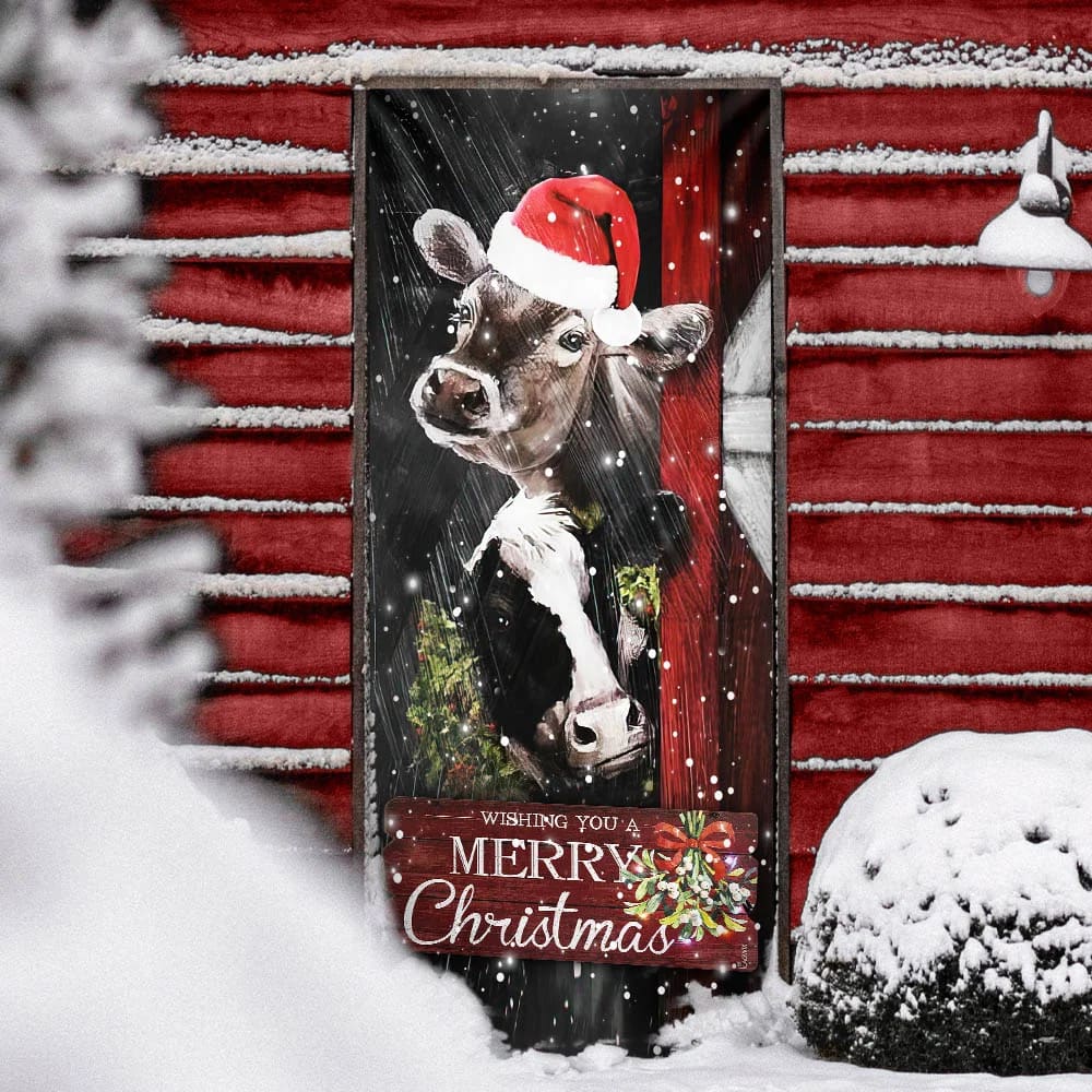 Cow Cattle  Door Cover - Merry Christmas Door Cover - Door Christmas Cover - Cow Lover Gifts