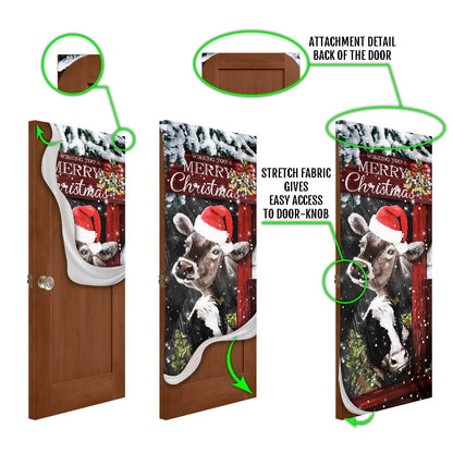 Cow Cattle  Door Cover - Merry Christmas Door Cover - Door Christmas Cover - Cow Lover Gifts