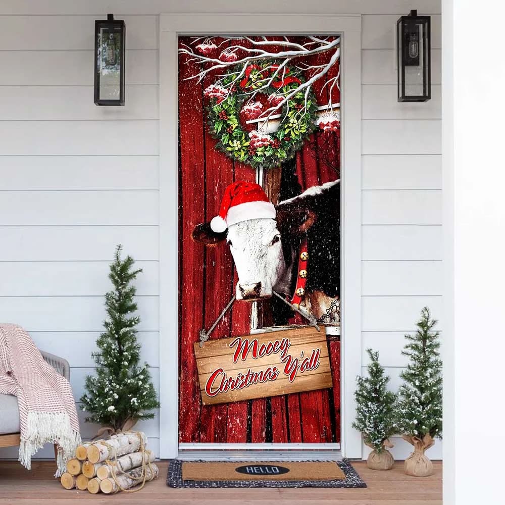 Cow Cattle Mooey Christmas Door Cover - Christmas Door Cover Decorations - Christmas Outdoor Decoration