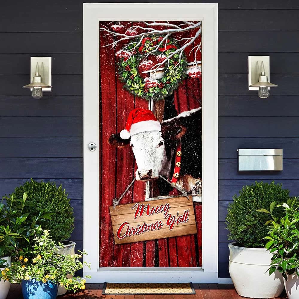 Cow Cattle Mooey Christmas Door Cover - Christmas Door Cover Decorations - Christmas Outdoor Decoration