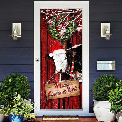 Cow Cattle Mooey Christmas Door Cover - Christmas Door Cover Decorations - Christmas Outdoor Decoration