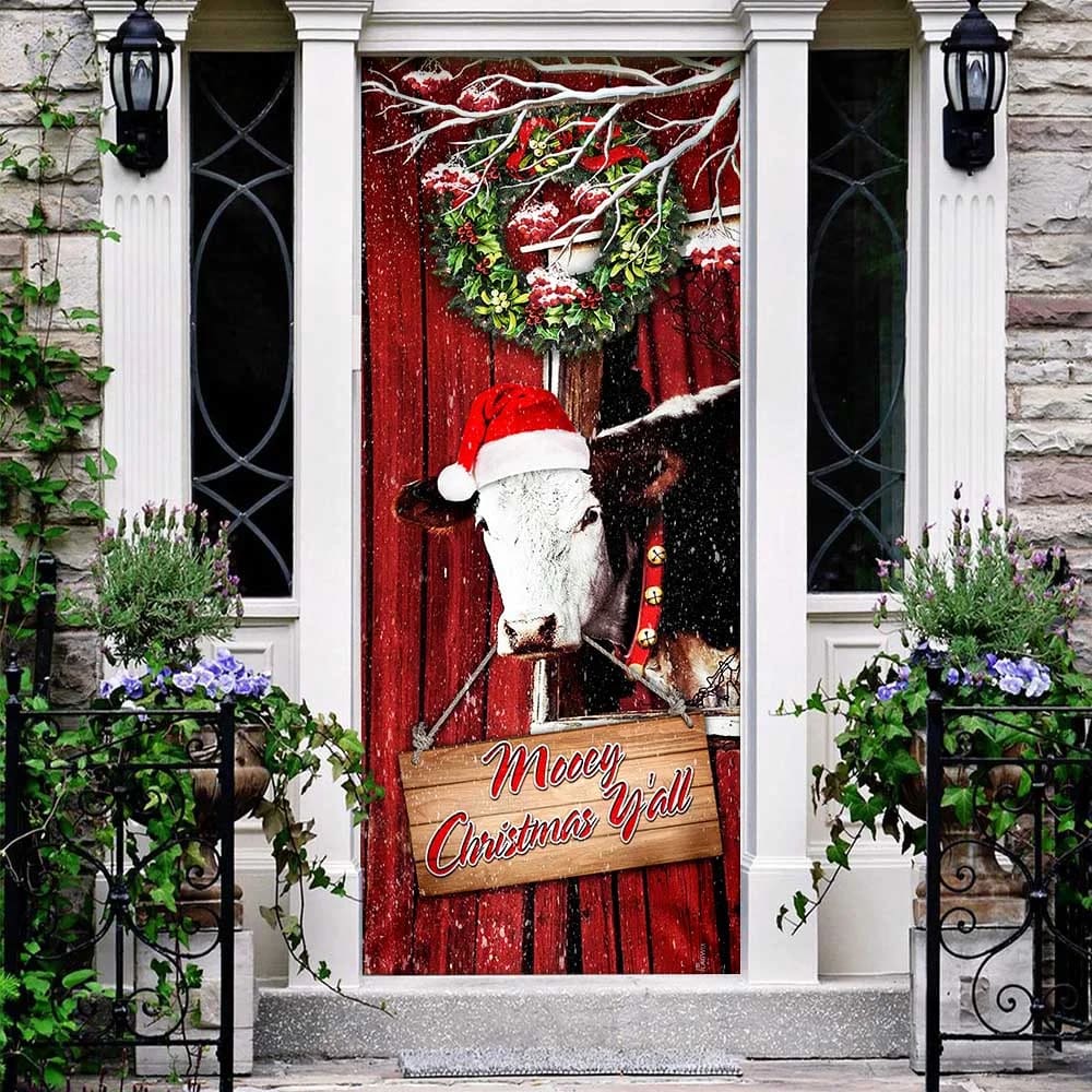Cow Cattle Mooey Christmas Door Cover - Christmas Door Cover Decorations - Christmas Outdoor Decoration