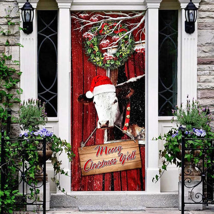 Cow Cattle Mooey Christmas Door Cover - Christmas Door Cover Decorations - Christmas Outdoor Decoration
