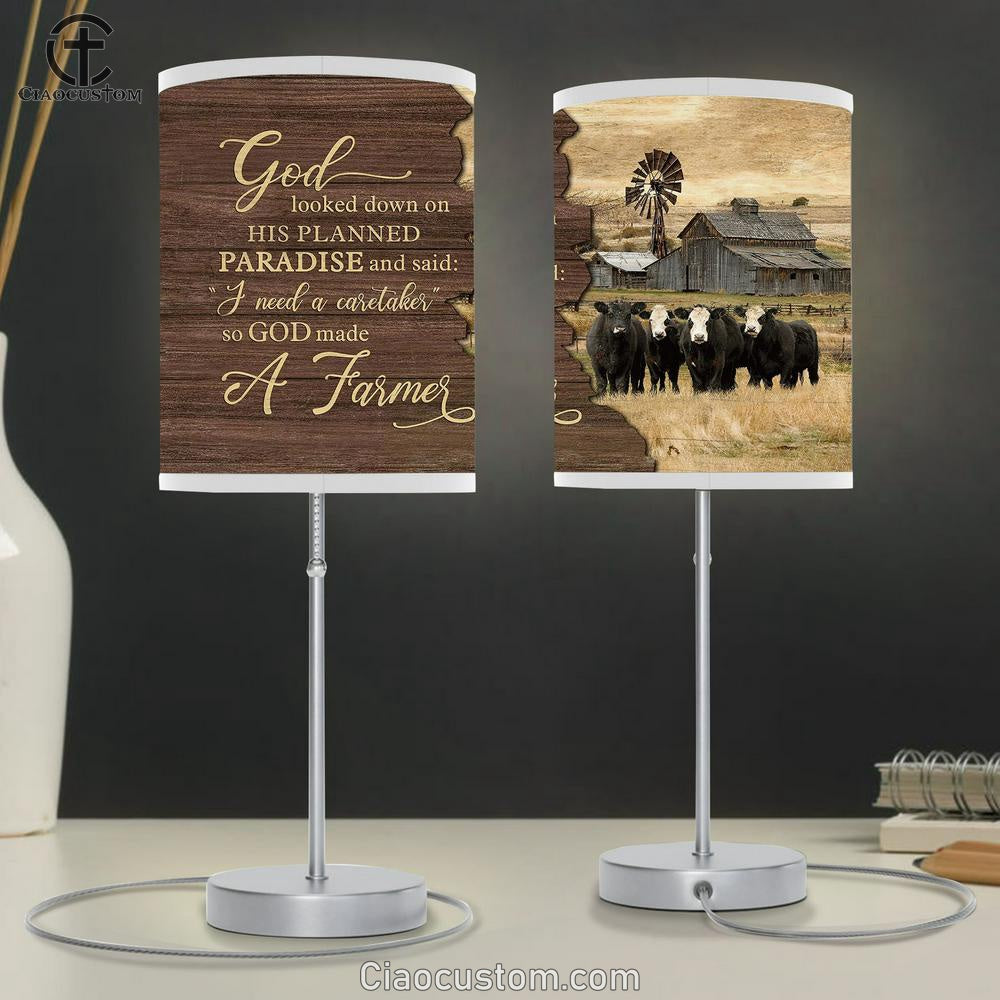 Cow Green Meadow God Looked Down On His Planned Paradise Large Table Lamp - Christian Lamp Art - Bible Verse Table Lamp Art