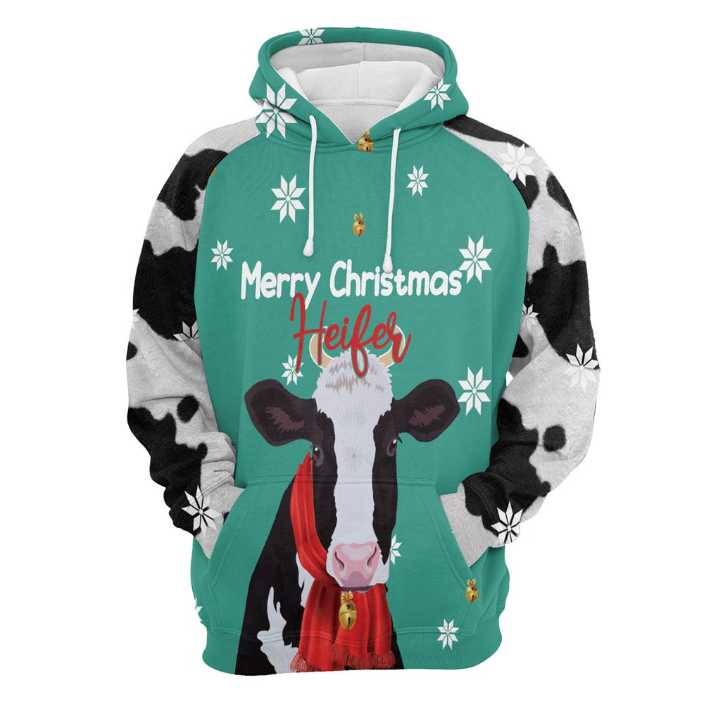 Cow Merry Christmas Heifer All Over Print 3D Hoodie For Men And Women, Best Gift For Dog lovers, Best Outfit Christmas