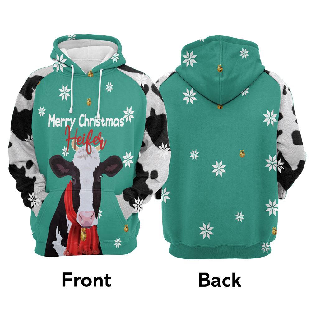 Cow Merry Christmas Heifer All Over Print 3D Hoodie For Men And Women, Best Gift For Dog lovers, Best Outfit Christmas
