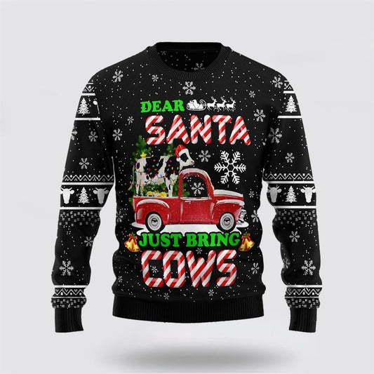 Cow & Red Truck Christmas Dear Santa Just bring Cows Ugly Christmas Sweater, Farm Sweater, Christmas Gift, Best Winter Outfit Christmas