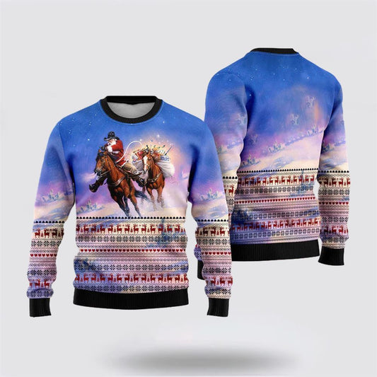 Cowboy Santa Claus Ugly Christmas Sweater For Men And Women, Best Gift For Christmas, The Beautiful Winter Christmas Outfit