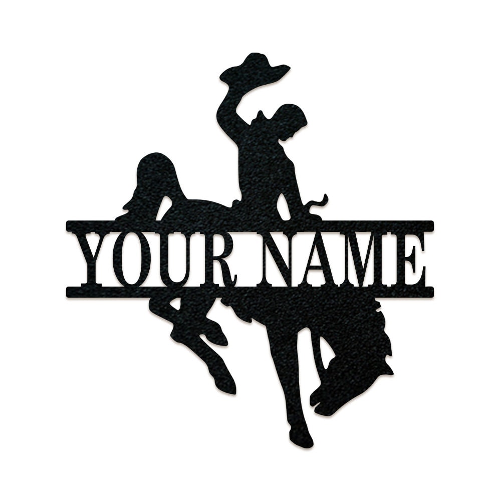 Cowboy Split Bucking Bronco Monogram - Western Cowboy Steamboat Metal Sign