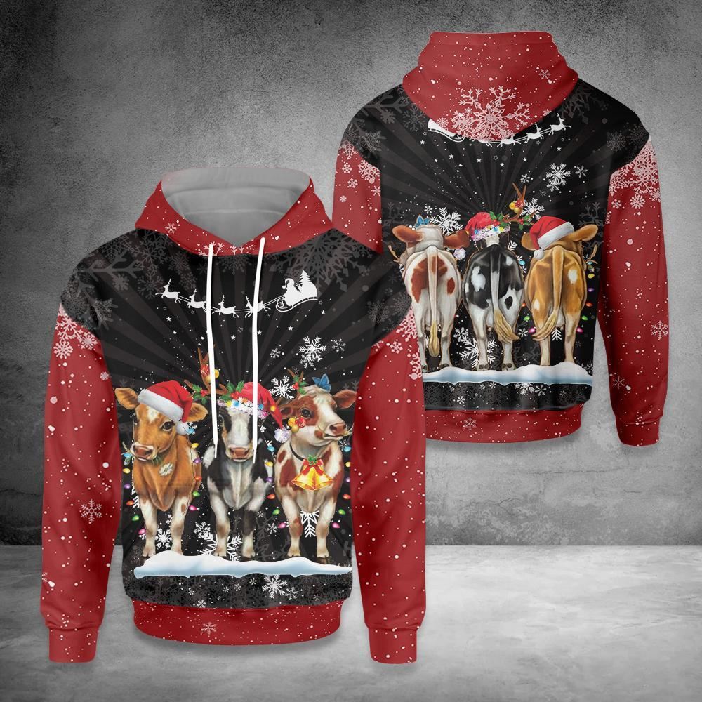 Cows Christmas 1 All Over Print 3D Hoodie For Men And Women, Christmas Gift, Warm Winter Clothes, Best Outfit Christmas