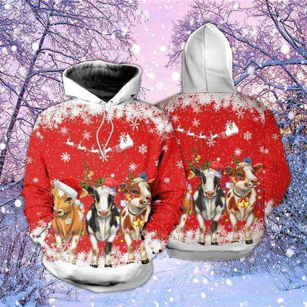 Cows Christmas All Over Print 3D Hoodie For Men And Women, Christmas Gift, Warm Winter Clothes, Best Outfit Christmas
