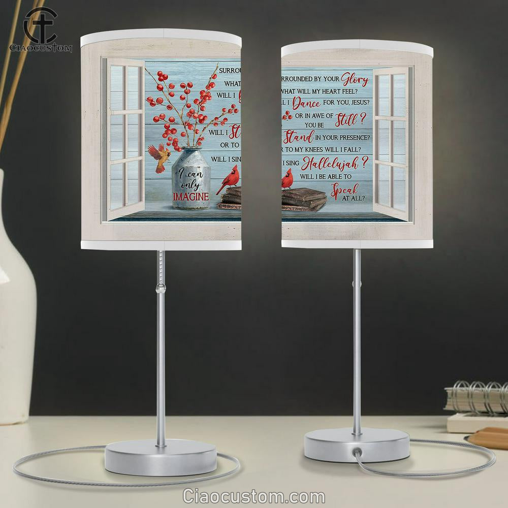 Cranberry Cardinal I Can Only Imagine Table Lamp For Bedroom - Bible Verse Table Lamp - Religious Room Decor
