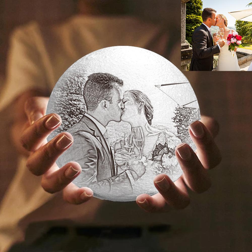 Creative 3D Print Photo Moon Lamp Personalized Engraved Moon Lamp - Gift For Couples - Customized Valentine Gift