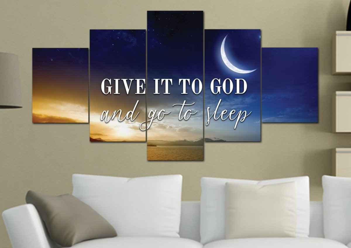 Crescent Moon Give It To God And Go To Sleep Sign, Wall Art & Decor - Christian Canvas Wall Art