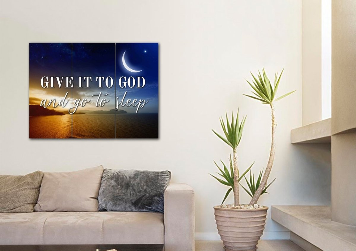 Crescent Moon Give It To God And Go To Sleep Sign, Wall Art & Decor - Christian Canvas Wall Art