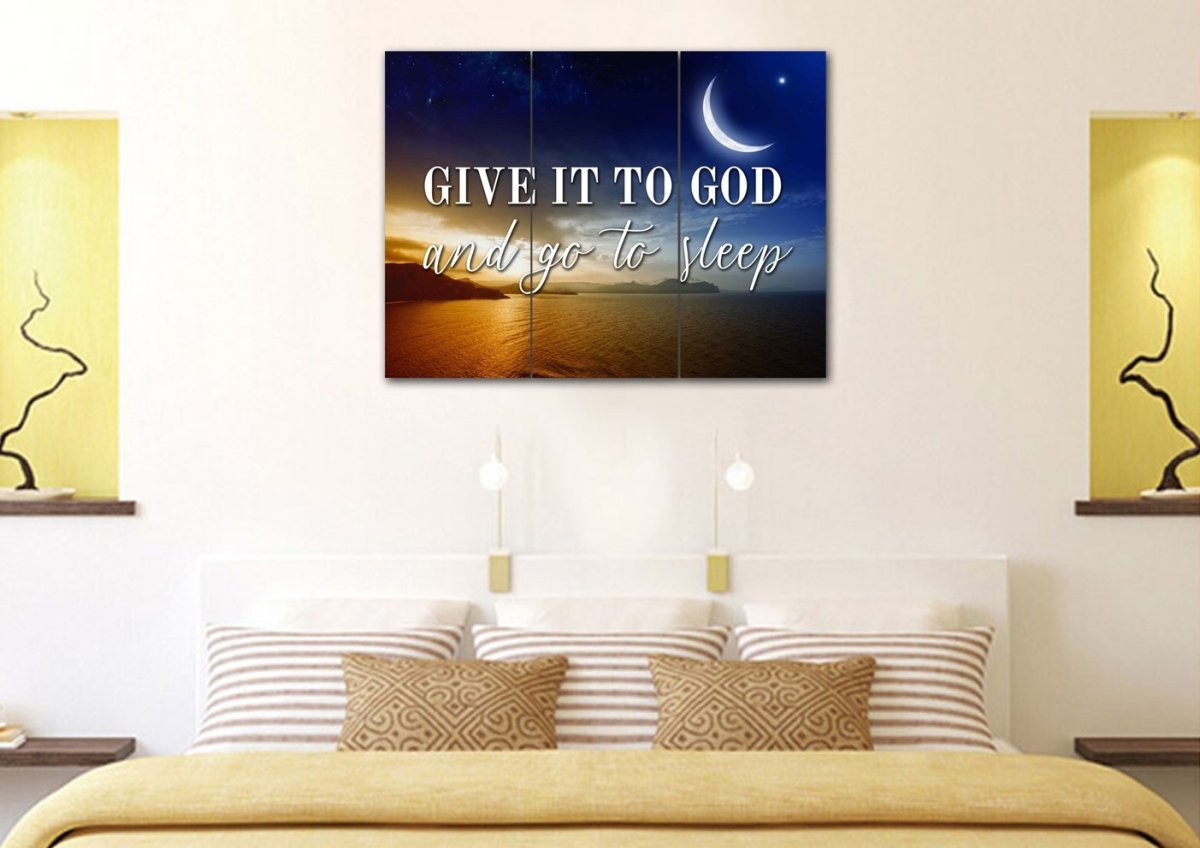 Crescent Moon Give It To God And Go To Sleep Sign, Wall Art & Decor - Christian Canvas Wall Art