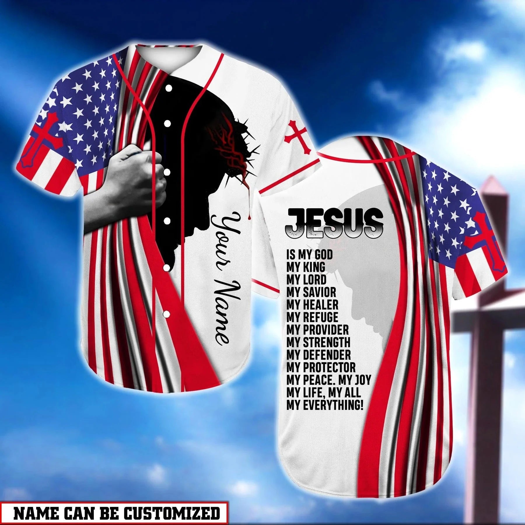 Cross, American Flag Baseball Jersey - Jesus Is My Everything Custom Baseball Jersey Shirt