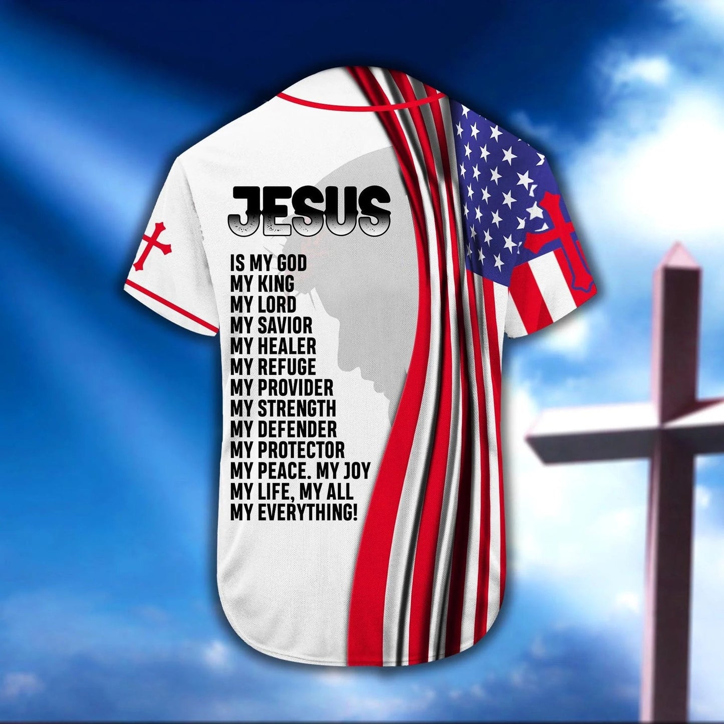 Cross, American Flag Baseball Jersey - Jesus Is My Everything Custom Baseball Jersey Shirt
