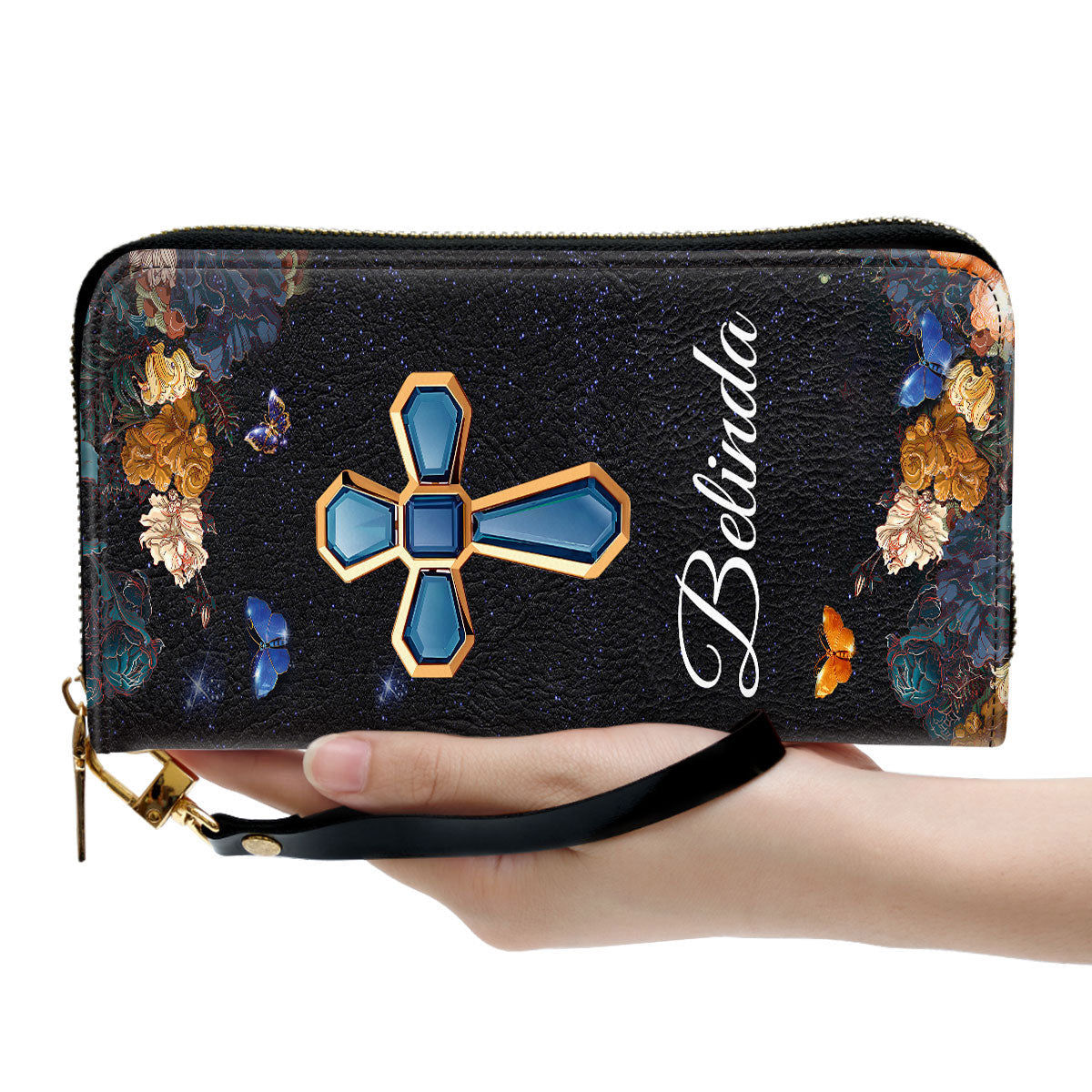 Cross And Flower Faith Gift From Gods For Women Clutch Purse For Women - Personalized Name - Christian Gifts For Women