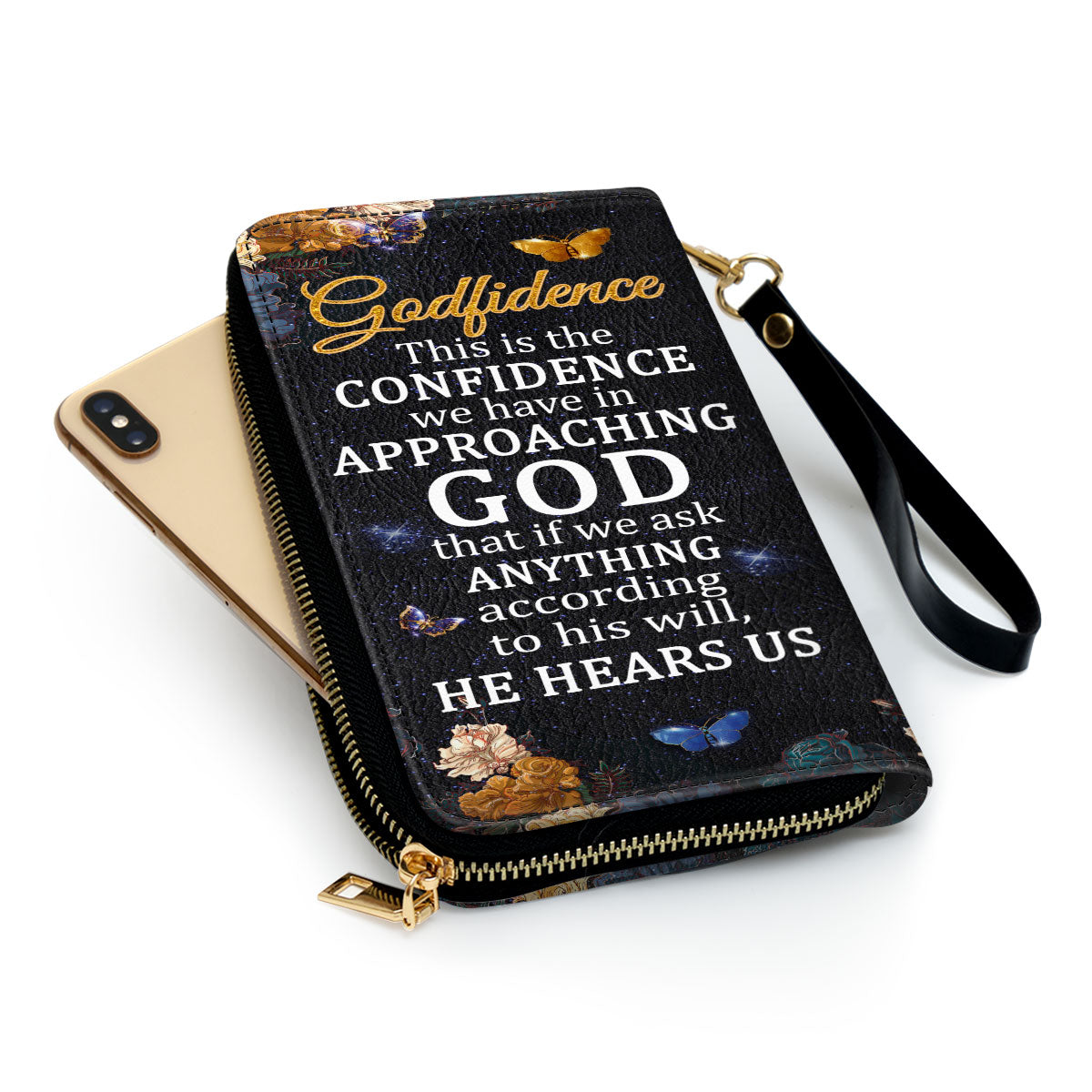 Cross And Flower Faith Gift From Gods For Women Clutch Purse For Women - Personalized Name - Christian Gifts For Women