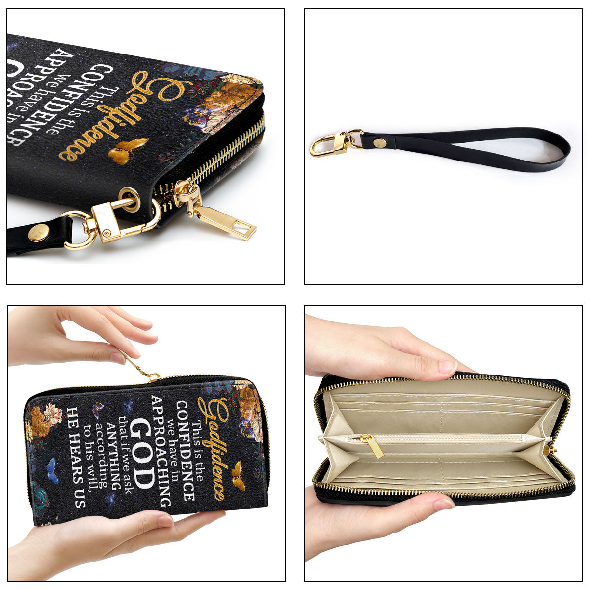 Cross And Flower Faith Gift From Gods For Women Clutch Purse For Women - Personalized Name - Christian Gifts For Women