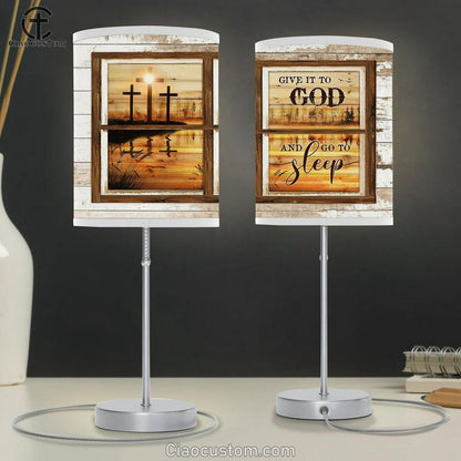 Cross Beautiful Lake Give It To God And Go To Sleep Large Table Lamp - Christian Lamp Art - Bible Verse Table Lamp Art