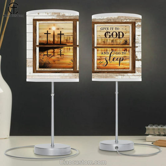 Cross Beautiful Lake Give It To God And Go To Sleep Large Table Lamp - Christian Lamp Art - Bible Verse Table Lamp Art