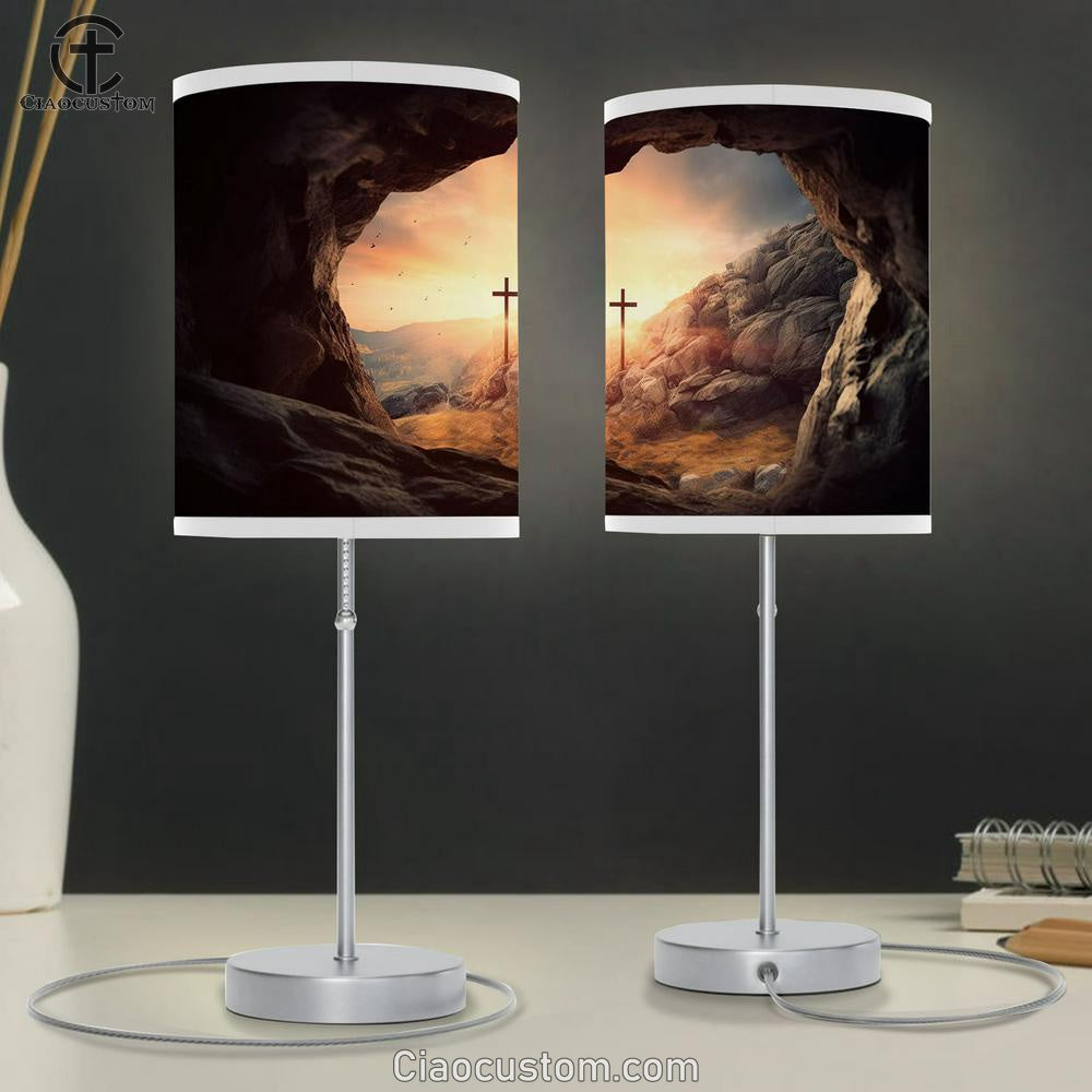Cross Cave With Sunset Table Lamp Pictures - Faith Art - Christian Table Lamp For Bedroom Decor