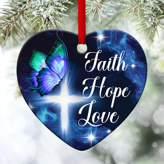 Cross Ceramic Heart Ornament - Faith, Hope And Love - Christmas Decor - Funny Ornament