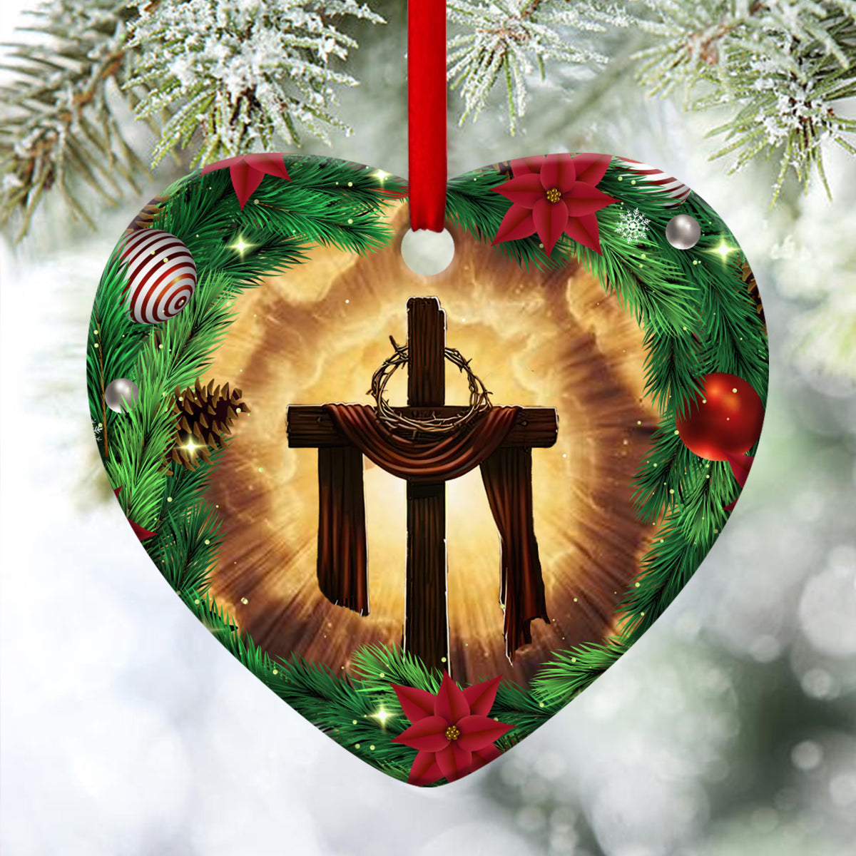 Cross Ceramic Heart Ornament - Jesus Says Merry Christmas - Ornaments Hanging Gift - Nativity Ornaments