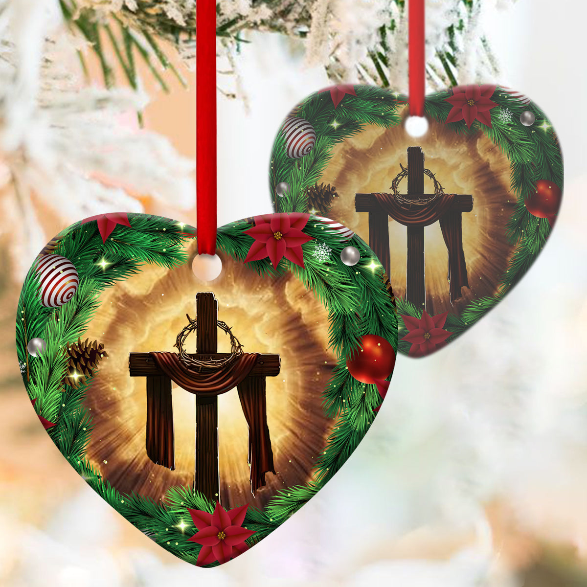Cross Ceramic Heart Ornament - Jesus Says Merry Christmas - Ornaments Hanging Gift - Nativity Ornaments