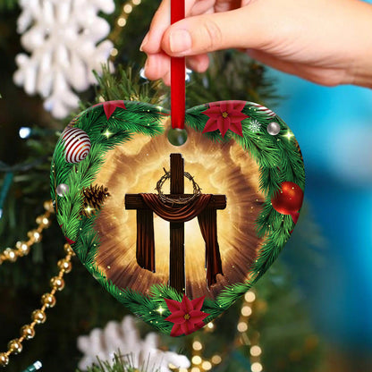 Cross Ceramic Heart Ornament - Jesus Says Merry Christmas - Ornaments Hanging Gift - Nativity Ornaments