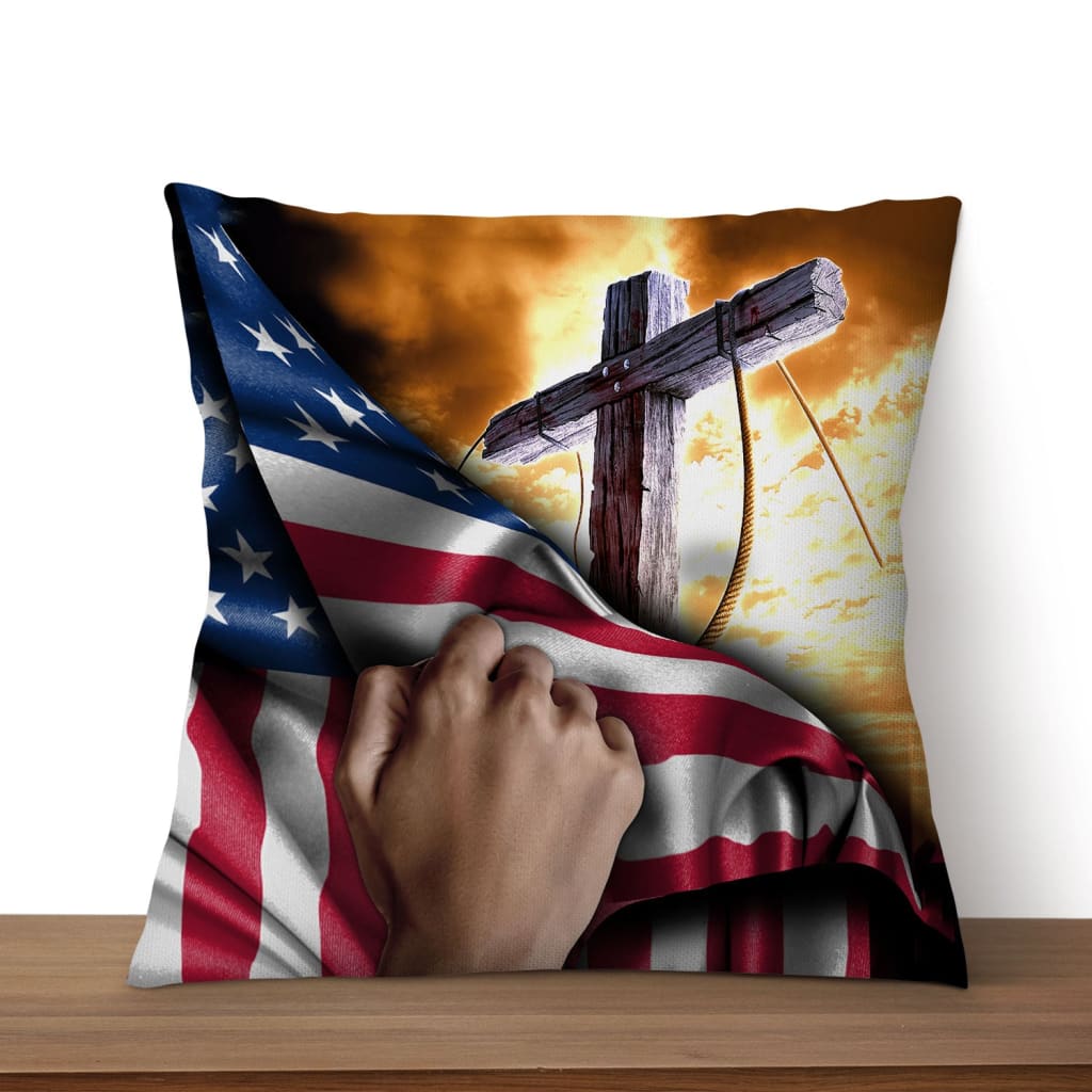Cross Christ American Flag Hand Christian Pillow