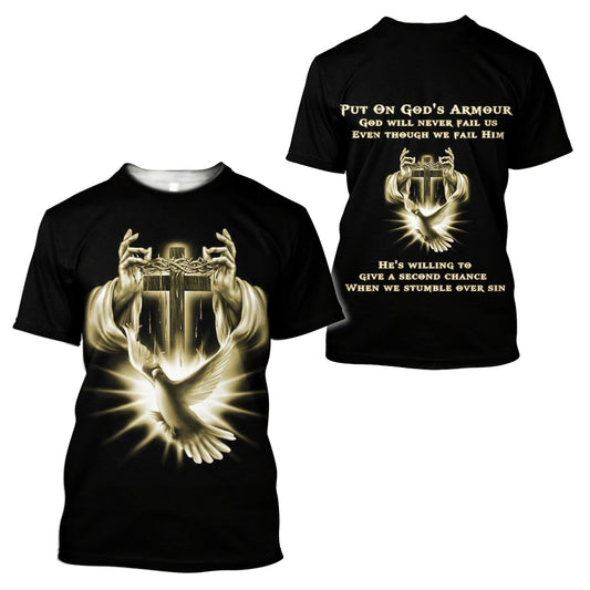Cross Crown Of Thorn And Holy Spirit Dove Jesus Shirts - Christian 3d Shirts For Men Women