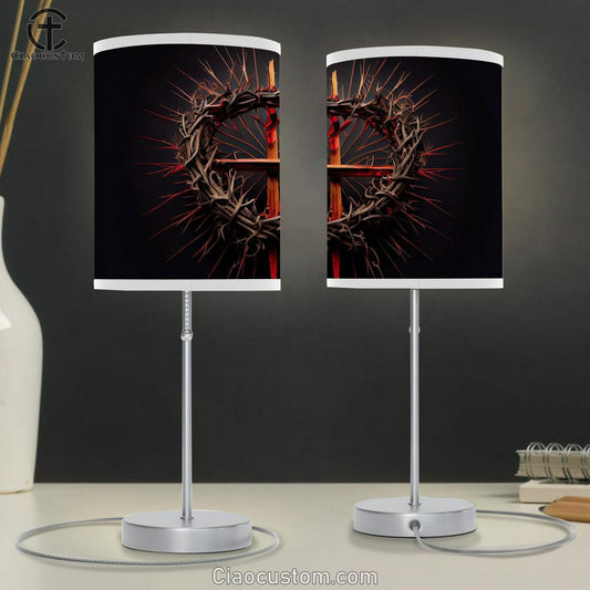 Cross Crown Thorns Jesus Christ Table Lamp Pictures - Faith Art - Christian Table Lamp For Bedroom Decor