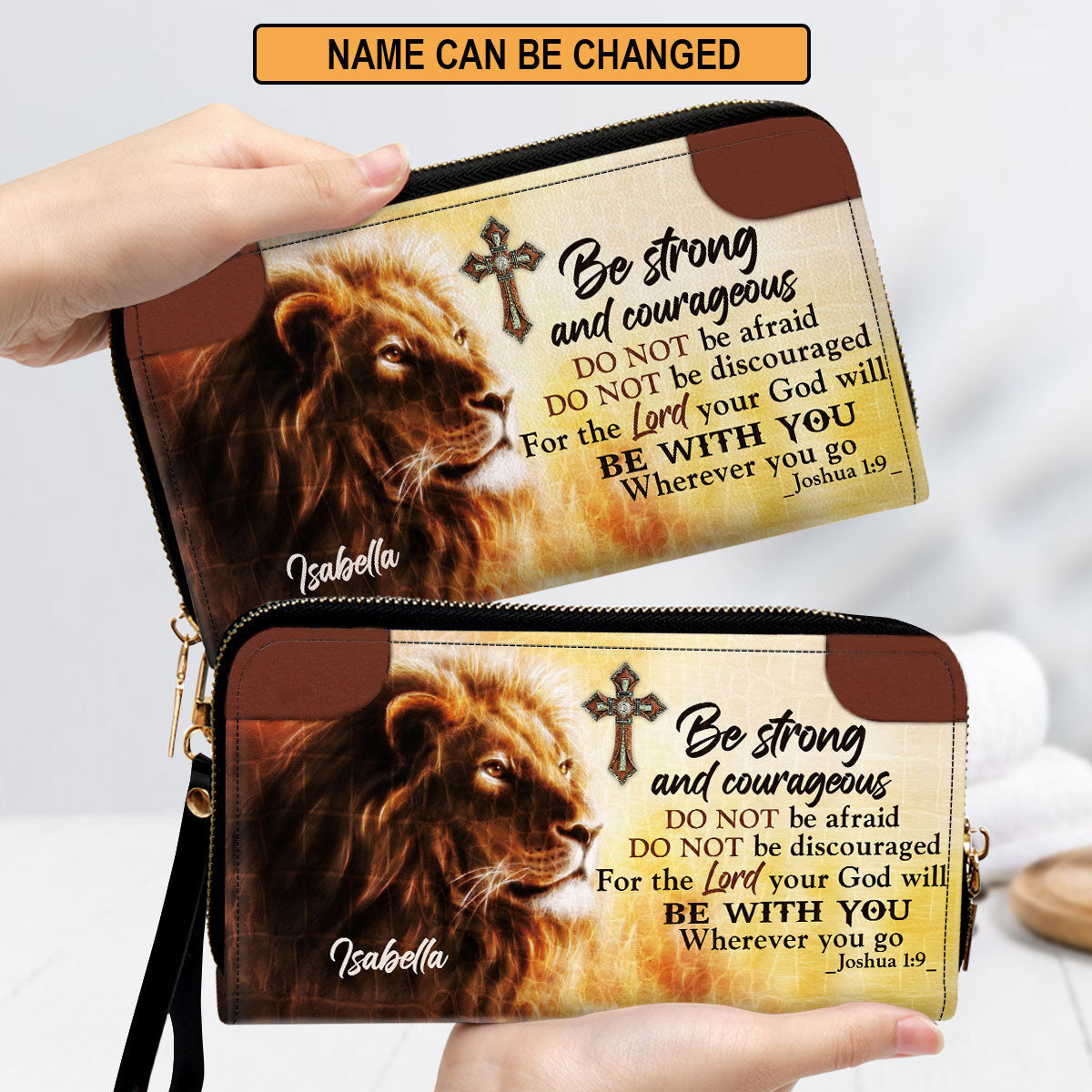 Cross Do Not Be Afraid, Do Not Be Discouraged Clutch Purse For Women - Personalized Name - Christian Gifts For Women