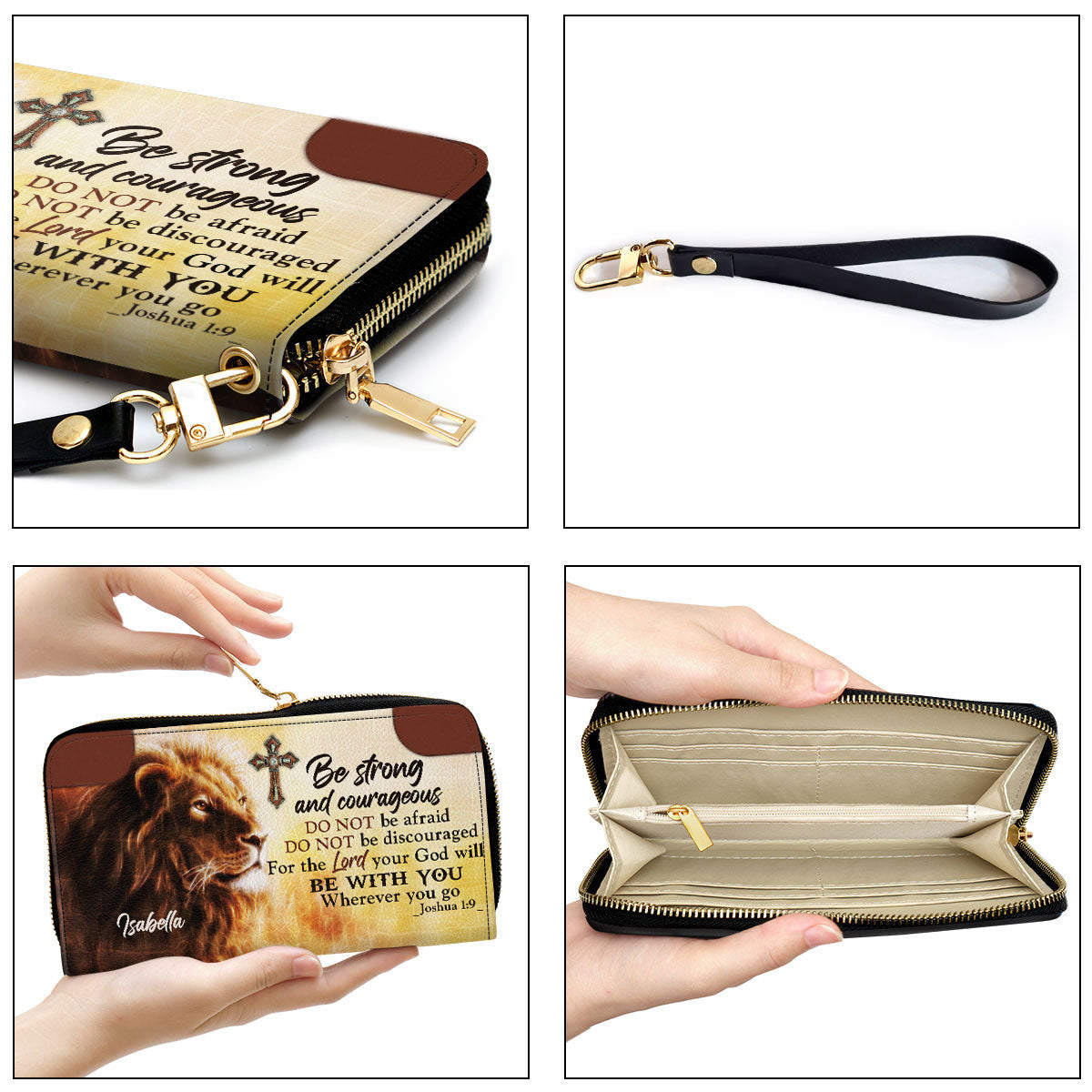 Cross Do Not Be Afraid, Do Not Be Discouraged Clutch Purse For Women - Personalized Name - Christian Gifts For Women