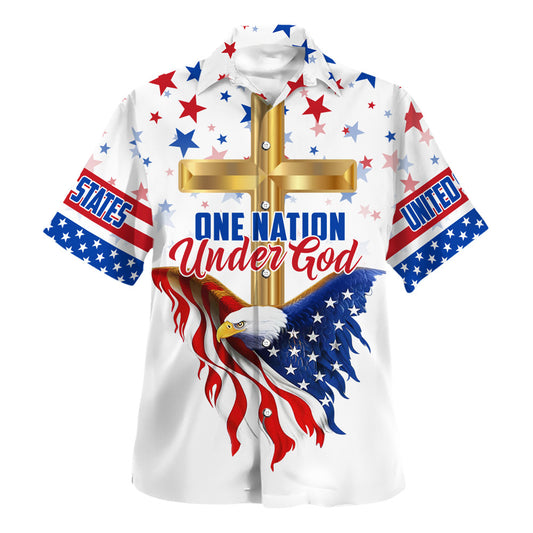 Cross Eagle One Nation Under God Hawaiian Shirt - Christian Hawaiian Shirt - Religious Hawaiian Shirts