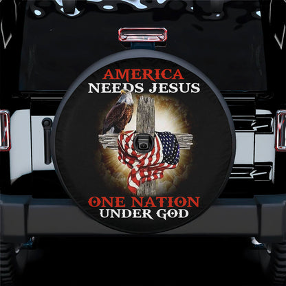 Cross Flag Jesus Christ America Spare Tire Cover - One Nation Under God Spare Tire Cover