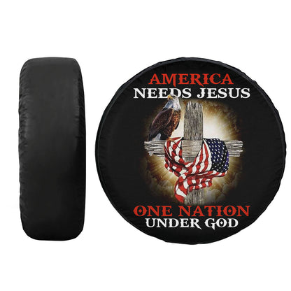 Cross Flag Jesus Christ America Spare Tire Cover - One Nation Under God Spare Tire Cover
