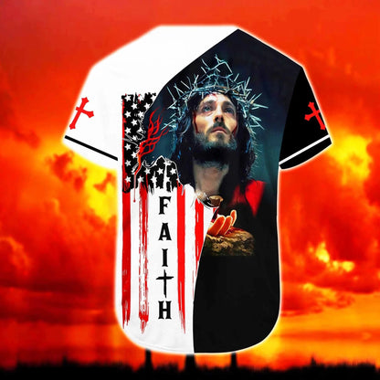 Cross, God, American Flag Baseball Jersey - Believe And Have Faith Custom Baseball Jersey