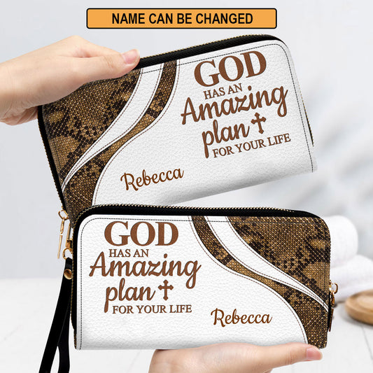 Cross God Has An Amazing Plan For Your Life Clutch Purse For Women - Personalized Name - Christian Gifts For Women