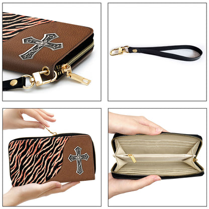 Cross God Is Within Me, I Will Not Fall Clutch Purse For Women - Personalized Name - Christian Gifts For Women
