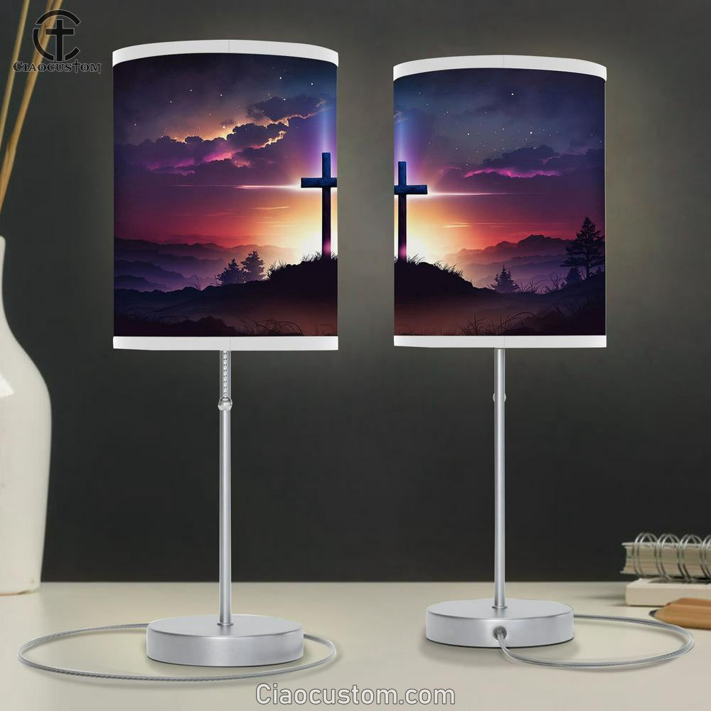 Cross Hill With Sun Table Lamp Pictures - Faith Art - Christian Table Lamp For Bedroom Decor